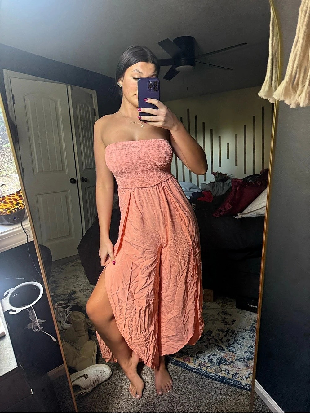 ROCEB Smocked Strapless Midi Dress in Pink Size Medium - Picture 6 of 7